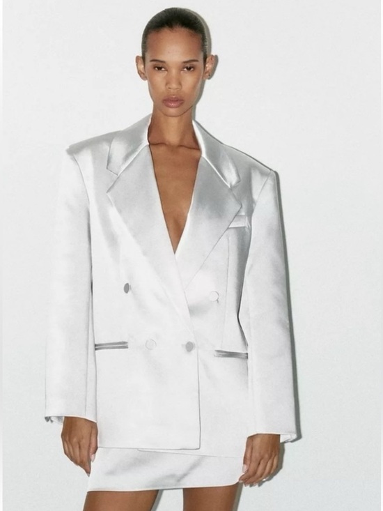 Zara Jackets & Blazers - Zara Satin oversized Double-Breasted Light Silver Blazer